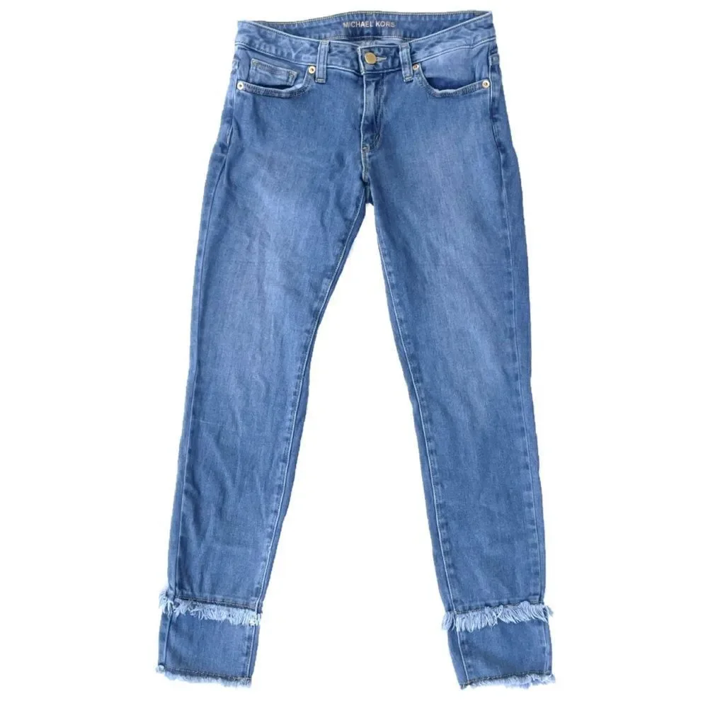 Michael Kors Izzy Skinny Fray Hem Cropped Jeans